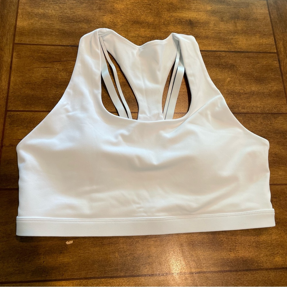Fabletics Women’s White Sports Bra with Black & White Straps, Size L